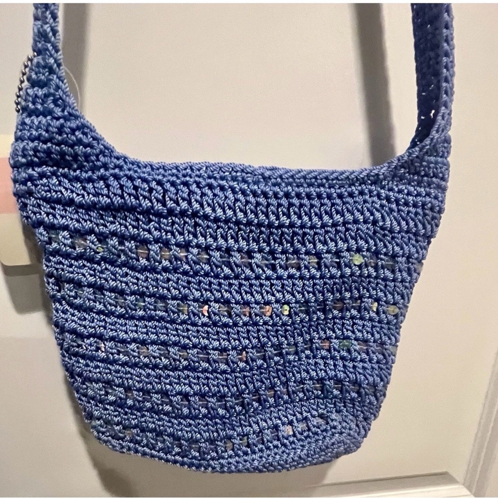 Blue Lina Crochet Shoulder Bag with Sequin Accents